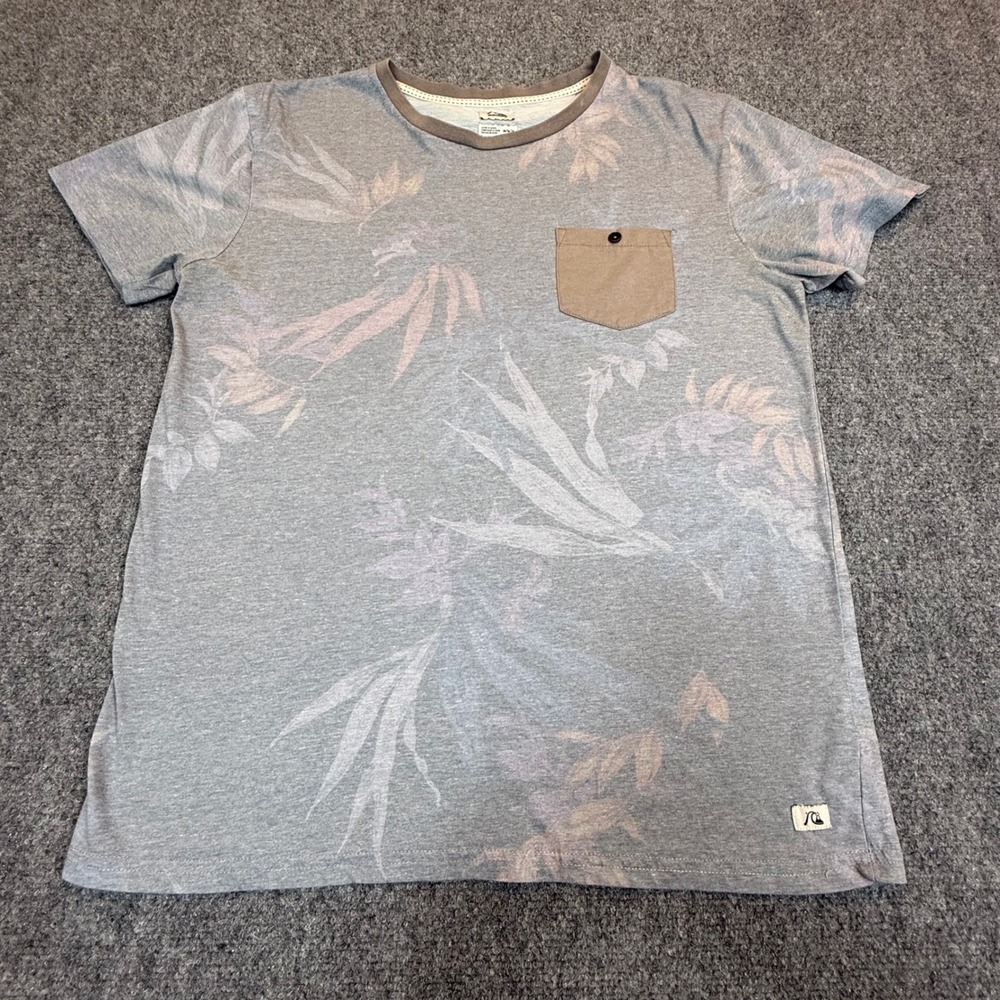 Quiksilver Mens Grey Tropical Leaf Print Pocket T-Shirt Size XL Short Sleeve